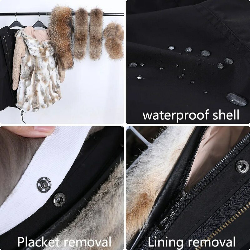 Maomaokong 2022 New Women's Winter Coats Rabbit Lining Jacket Natural Real Raccoon Fur Collar Parka Fox Fur Long Female Clothing