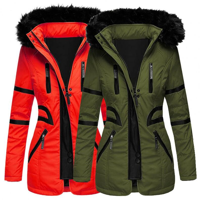 Fabulous Winter Overcoat Zip-up Pockets Windproof All-Match Casual Plush Hooded Winter Coat