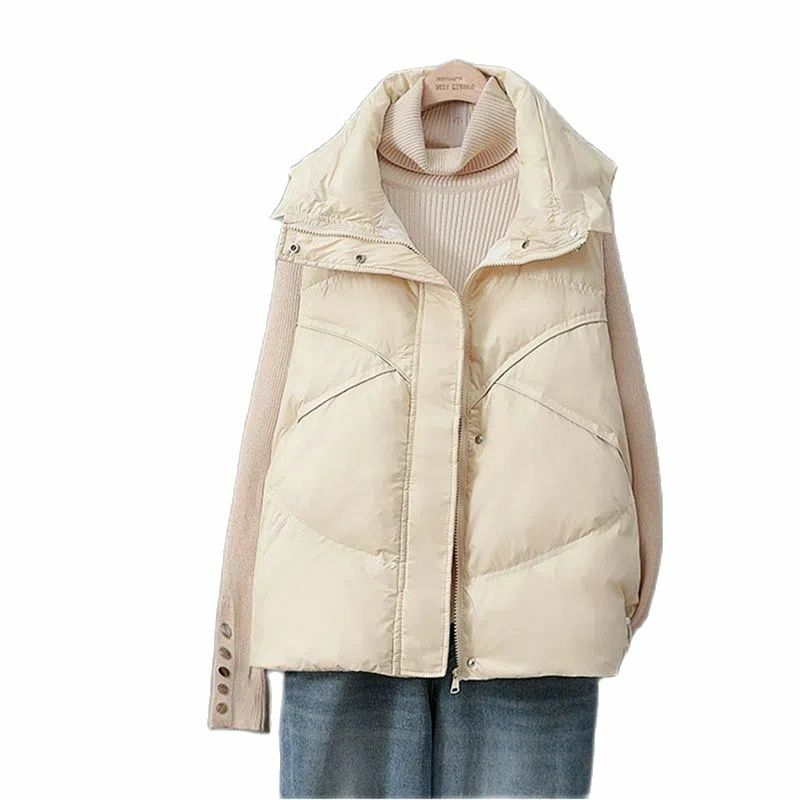 5XL Jaqueta sem mangas Feminina Brilhante Down Cotton Vest Senhoras Outono E Inverno Vest Coat Short Vest Jacket Outwear Casual L48