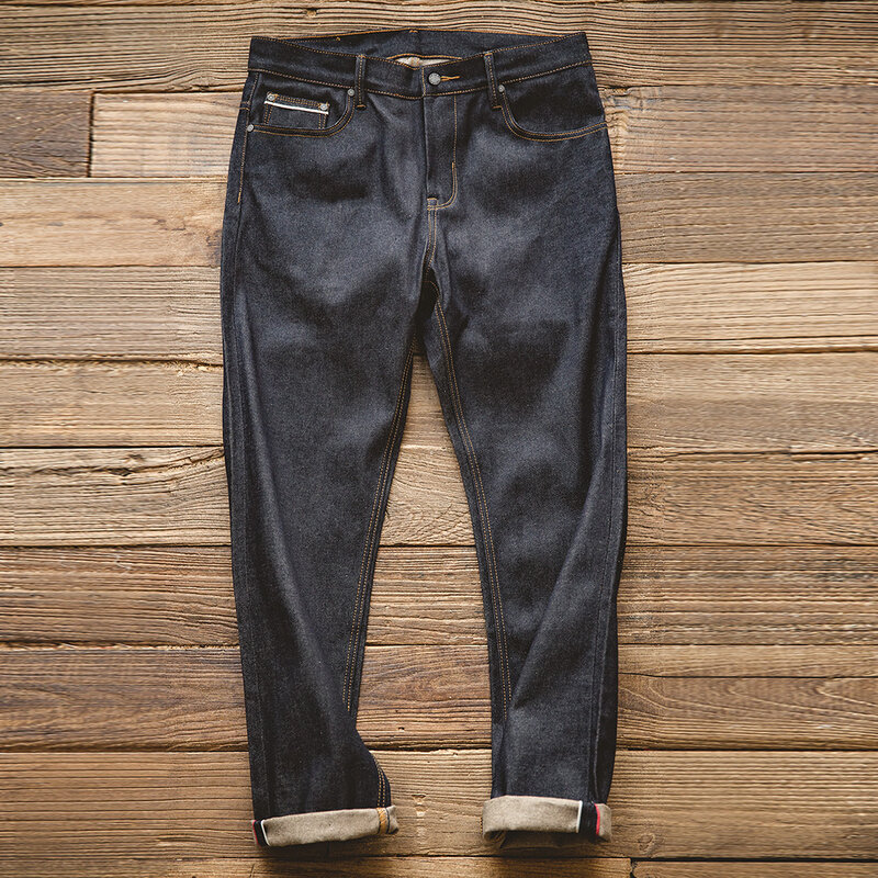 Maden Retro Regular Denim Jeans Voor Mannen Zelfkant 13.8Oz Rauwe Denim Vintage Amekaji Diepe Kleur Zware Kwaliteit Herenbroek