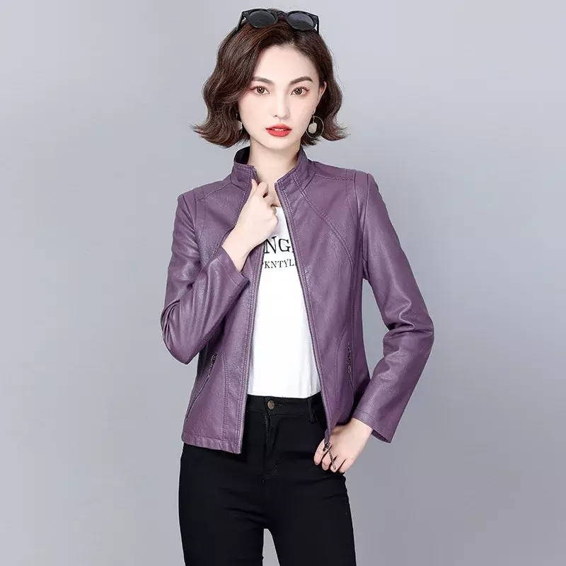 여성용 가죽 재킷, 짧은 슬림 가죽 재킷, 한국 스타일 캐주얼 바이커 코트, 자케타 여성 의류, 2023 용수철 가을