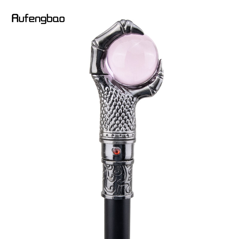 Garra de dragón de plata con agarre, bola de cristal rosa, bastón decorativo para caminar, caballero elegante, Crosier de Cosplay, 93cm