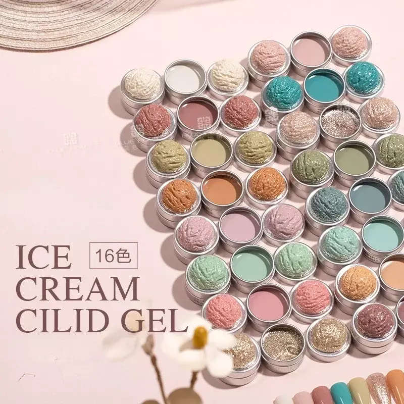Pegamento de esmalte de uñas sólido de 64 colores, textura de helado, mezcla de Pat-Glue, latas de pegamento de relleno de pintura degradada