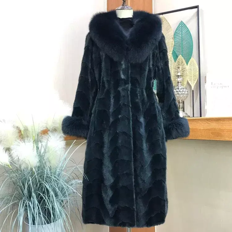 Jaqueta de pele de vison real para mulheres, casacos longos casuais, casaco solto de alta qualidade, Zm
