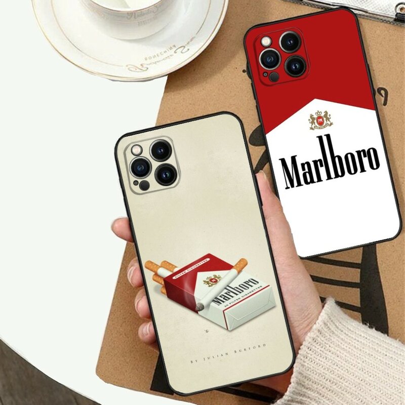 M-Marlboros Cigarette Phone Case For Apple iPhone 15,14,13,12,11,XS,XR,X,8,7,Pro,Max,Plus,mini Silicone Black Cover