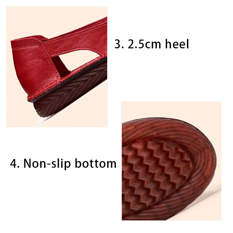 Luxury Middle-age Woman Soft Leather Shoes Women's Sandals Summer 2024 Plus Size 42 Wide Leg Mom Casual Walking Peep Toe Shoes