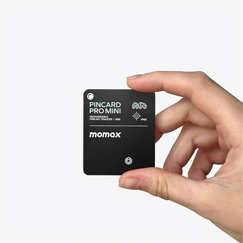 MOMAX Pincard Pro Mini buscador de billetera, tarjeta rastreadora recargable, etiqueta localizadora delgada, carga inalámbrica para maleta de equipaje, mascotas y niños