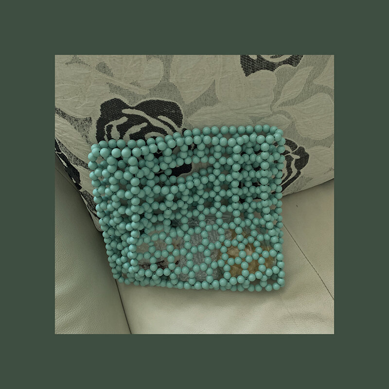 Retro Hollow Hand-beaded Transparent Bags for Women Large-capacity All-match Handbag Green Handmade Clear Purses Handbags Jelly