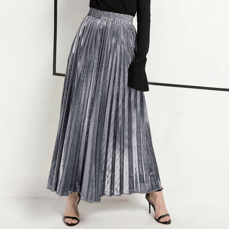 2023 New Women's Temperament Solid Color High Waist Skirt Casual Versatile Elastic Waist Skirt Fashion Elegant Pleated Skirt