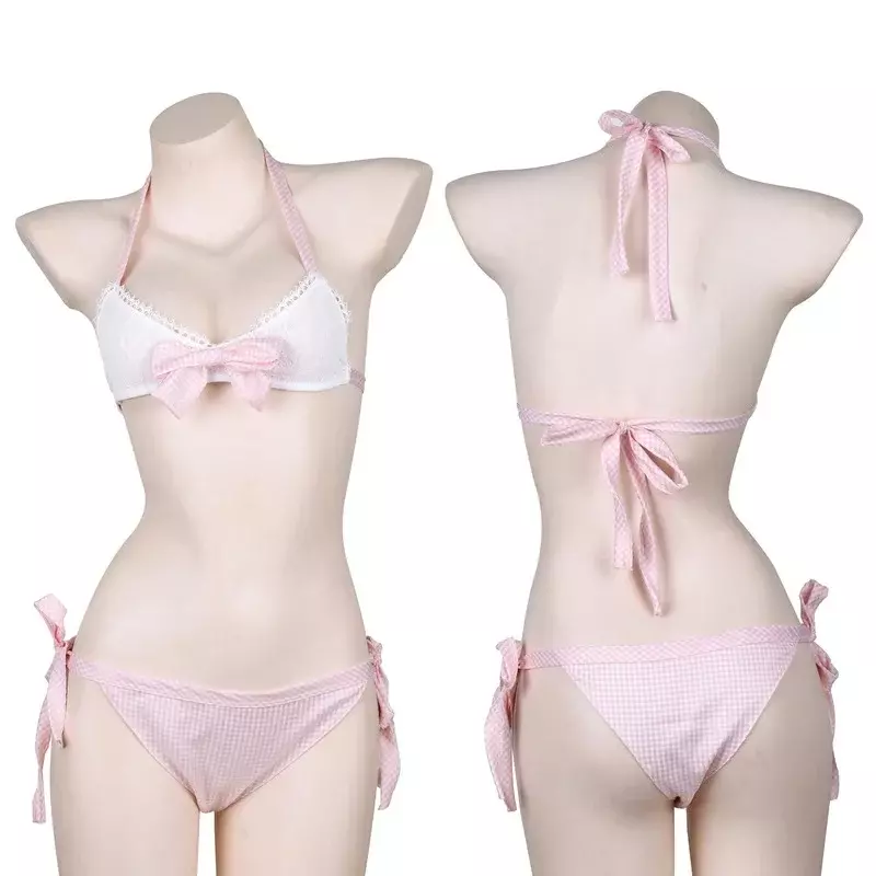Lolita Sweet Sexy Underwear Bra and Panties Set Kawaii Swimsuit Pink White Bikini Outfit for Women Cosplay Costumes Hot Lingerie