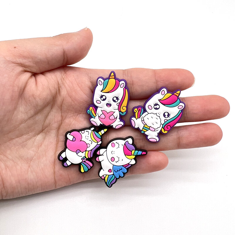 New 1Pcs Cute Cartoon Unicorn Shoe Charms Buckle Decorations PVC Gifts for Children and Girls Slippers Accessories