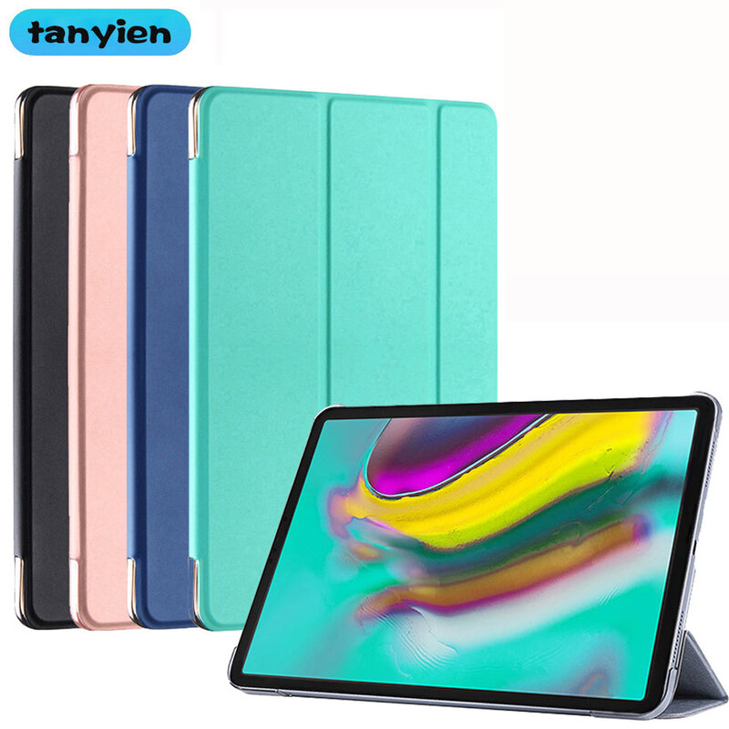 Pokrowiec na Tablet Samsung Galaxy Tab S5e 10.5 2019 SM-T720 SM-T725 potrójny magnetyczny ze skóry PU stojak z klapką na inteligentną obudowę