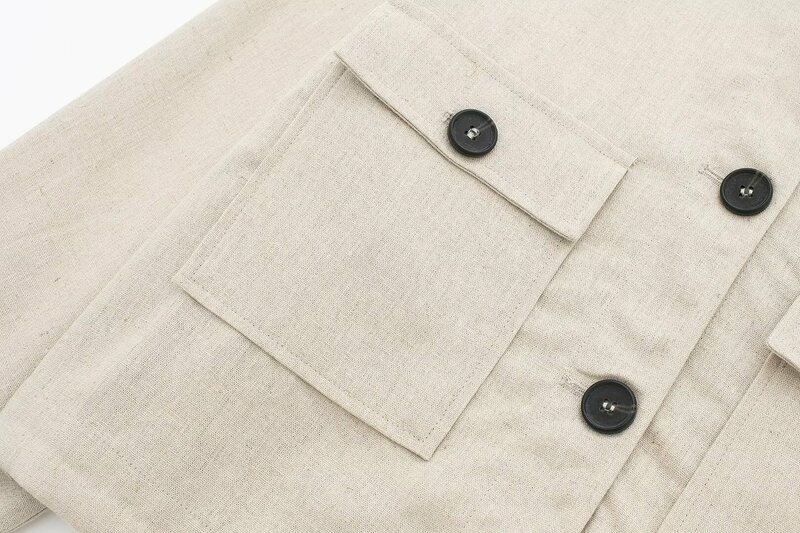 Abrigo corto de manga larga con bolsillo para mujer, abrigo de traje Vintage con cuello redondo y un solo pecho, Top elegante, diseño de puño empalmado, nueva moda