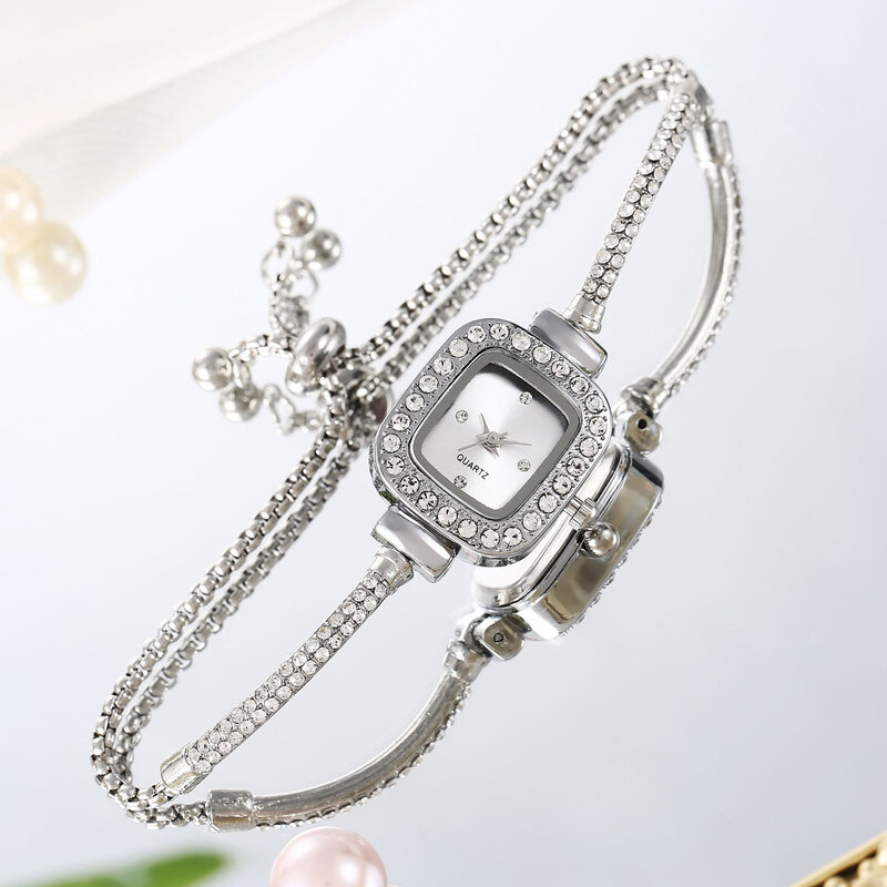 Classic Quartz Ladies Crystal Watch Easy to Read Dial Elegant Rhinestone Bracelet Wristwatch for Girlfriend Birthday Gift