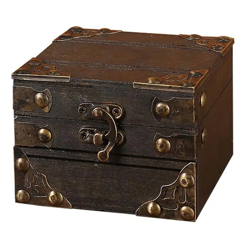 Caja de almacenamiento pequeña Retro con cerradura, organizador de escritorio de joyería de madera, caja de tesoro Vintage, caja de recuerdo para el hogar
