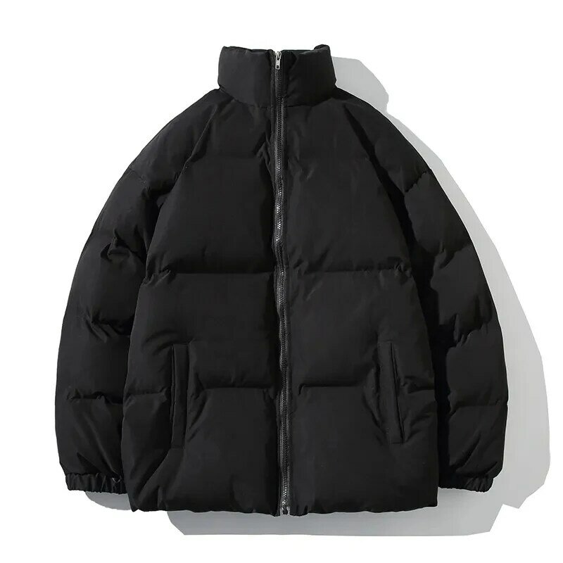 Y2K 남녀공용 오버사이즈 블랙 겨울 재킷, 두꺼운 파카, 따뜻한 코트, 스탠드 칼라, 단색 패딩 재킷, 스트리트웨어 5XL