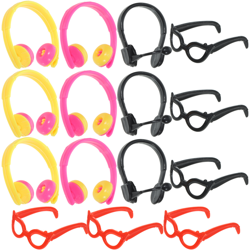 Słuchawki Mini słuchawki Zestaw słuchawkowy 30cm Okulary Okulary przeciwsłoneczne Play House Małe akcesoria do zabawek (4 zestawy) 32 szt