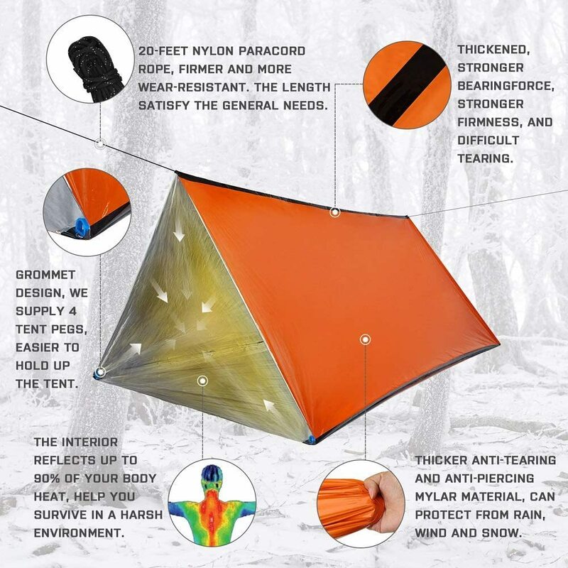 야외 비상 서바이벌 쉘터 텐트, 2 인용 비상 텐트, 비상 서바이벌 텐트로 사용 가능