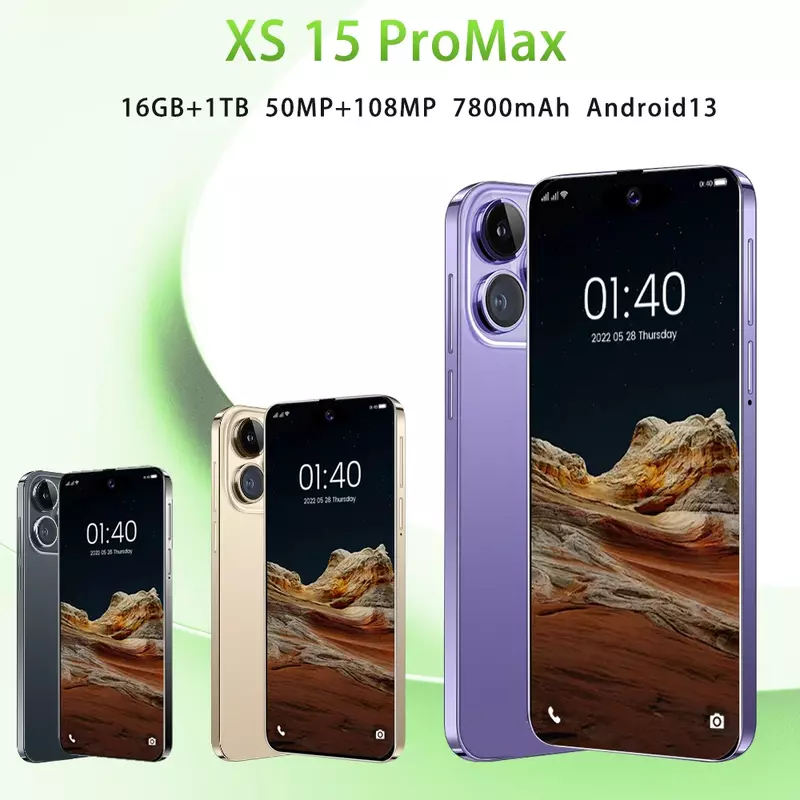 XS15 Pro Max Smartphone tela cheia, 7.3 ", 4G, 5G Celular, 7800mAh Telemóveis, Versão Global, Brand New