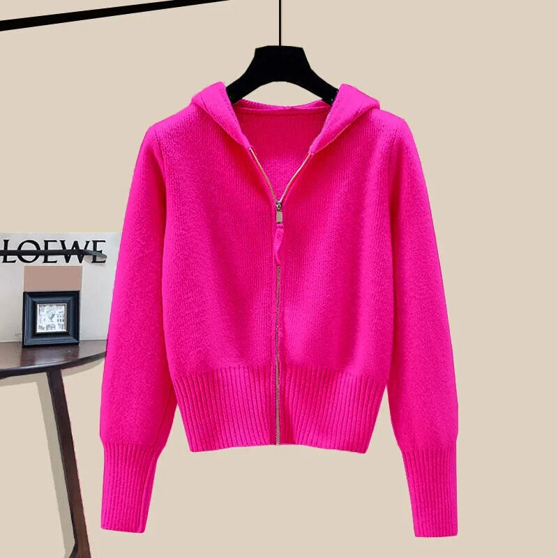 Hooded Sweater Jacket Women Autumn Winter Long Sleeved Double Zipper Soft Waxy Cardigan Sweater With Hat Design Feeling Top For