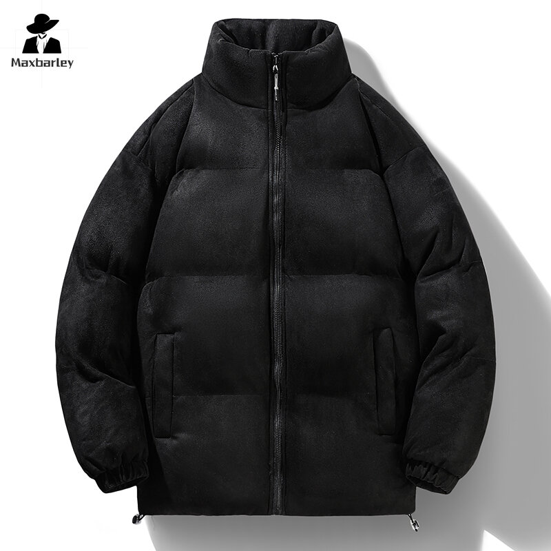 2024 Winter New Jacket Men's and Women's Suede Thickened Warm Down Parka Men's Harajuku Bread Clothing Solid Color Padded Coat