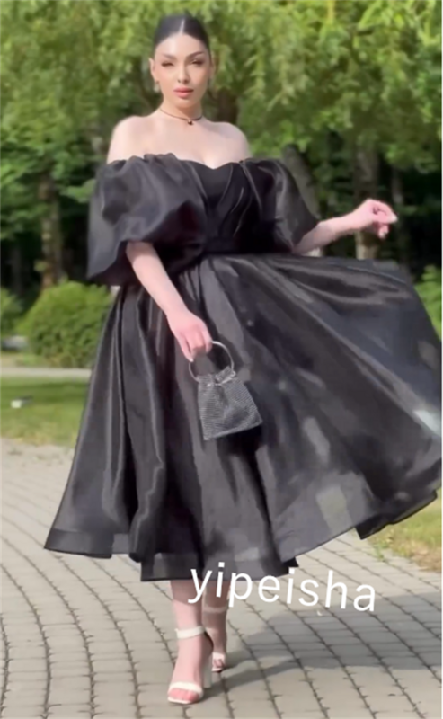 Organza Bow Wstążka Zaręczyny Linia A Odkryte ramiona Suknia okazjonalna na zamówienie Sukienki midi