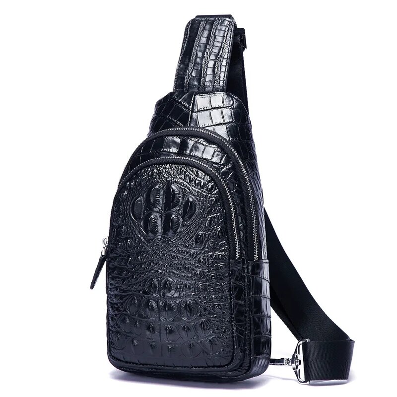 Męskie skórzane torba na klatkę piersiowa luksusowy Design wzór krokodyla jednokolorowe torebka wielofunkcyjna torba na telefon komórkowy