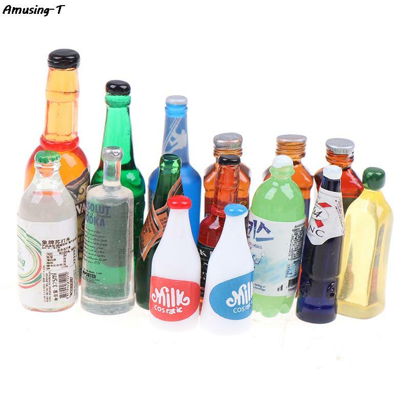 Miniatura Resina Bebidas Garrafas, Bonecas Modelo, Acessórios de Cozinha, Cor Aleatória, Dollhouse, 1:12, 5Pcs