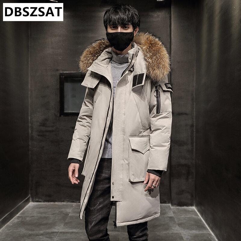 XKK mantel bertudung untuk pria, mantel bulu tebal, jaket panjang Down bertudung hangat longgar warna putih bebek musim dingin 2025