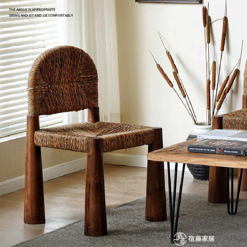 Nordic Vine Gras Weben Esszimmers tuhl Designer mit mittelalter lichen Stil Stuhl Haushalt Essbank Homes tay Cafe Rückenlehne Stuhl
