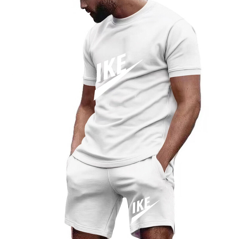 メンズ半袖Tシャツとスポーツショーツセット,カジュアルジョギングパンツ,2ピース,2024