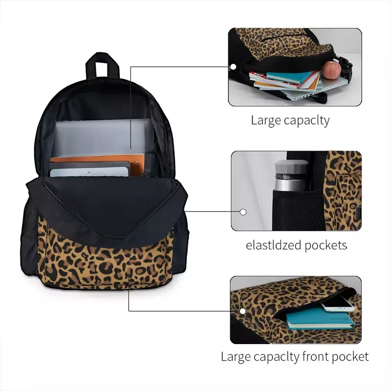 Tas punggung pola macan tutul, ransel kasual tekstur binatang liar mode Universitas desain anak laki-laki perempuan sekolah tinggi