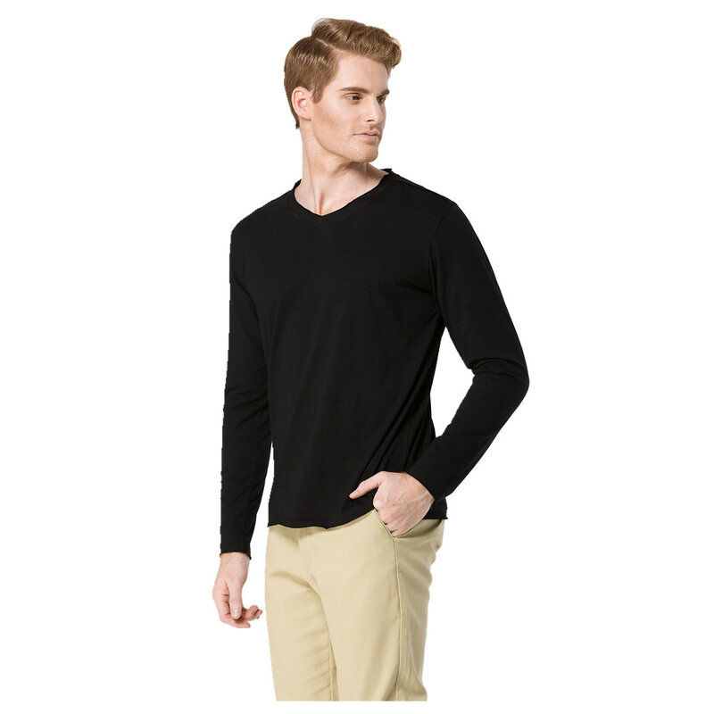 ICPANS-camiseta de algodão de manga comprida masculina, camiseta com gola V, blusa de roupa íntima, preto, branco, primavera, outono