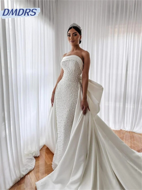 Elegant Strapless Bridal Dresses 2024 Glamorous Backless Wedding Dress Romantic A-Line Floor-length Dress Vestidos De Novia