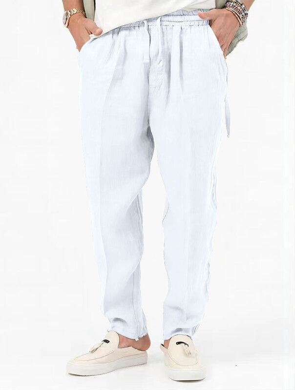 Celana katun Linen pria, S-3XL mode baru musim gugur tembus udara warna polos kasual nyaman Jogging Kebugaran