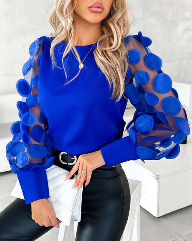 2024 Women's Shirt Long Sleeved Autumn Spring Fashion Round Neck Lace Petal Sleeve Blouse Clothes Y2k New Button Blusas Mujer