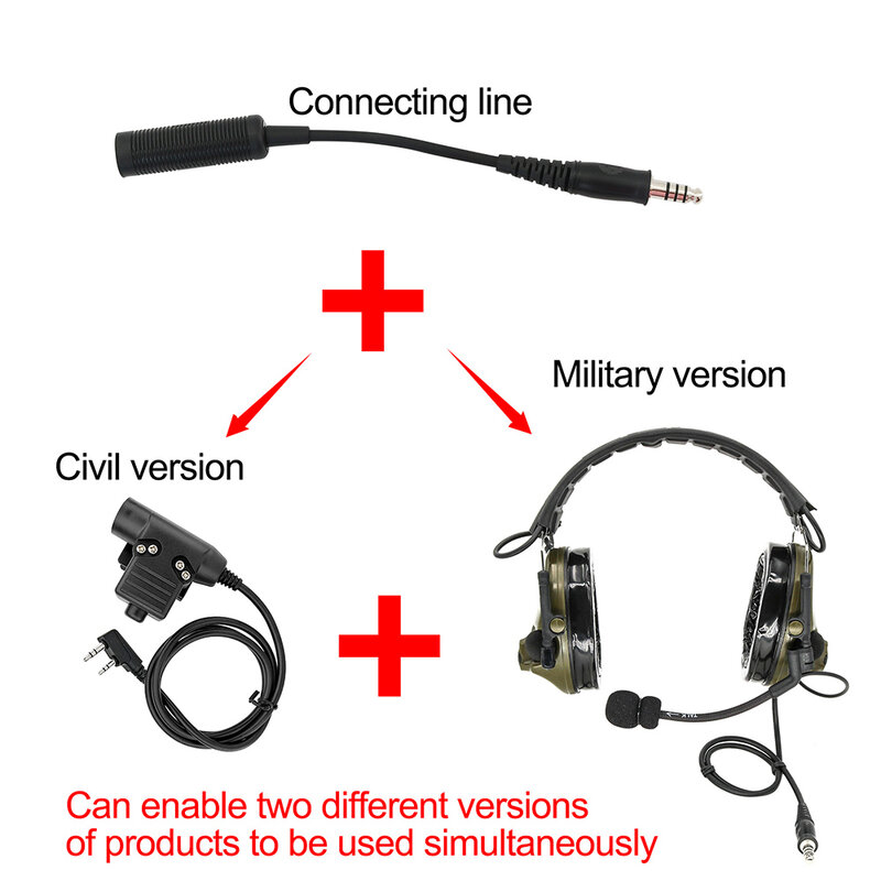 U-174 NATO/Headset taktis militer ke sipil kabel adaptor PTT, untuk koneksi PTT ke Headset yang ditentukan militer asli