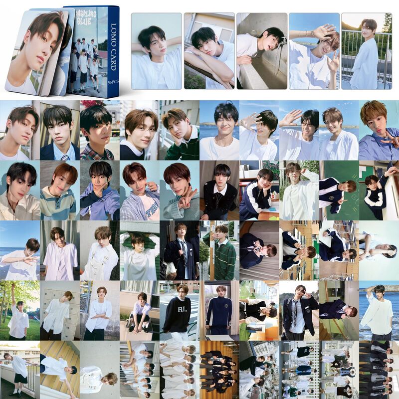 55 sztuk albumów pocztówkowych Kpop TWS błyszcząca niebieska karta Lomo SHINYU DOHOON YOUNGJAE HANJIN JIHOON KYUNGMIN karta do zbierania zdjęć