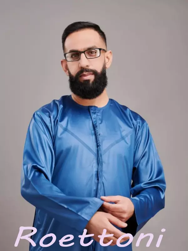 1 zestaw Jubba Thobe dla mężczyzn błyszczący Omaar metaliczny Emirati Thobe muzułmański saudyjski marokański Abaya Djellaba luksusowa odzież do modlitwy