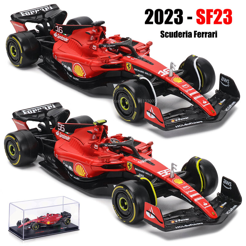 Bburago F1 2023 16 # ชาร์ลเลเลเลเลคเลโมเดลรถยนต์สคูเดอเรียเฟอร์รารี SF23 #55 Carlos Sainz อัลลอยรถตายของเล่นสะสมของขวัญ