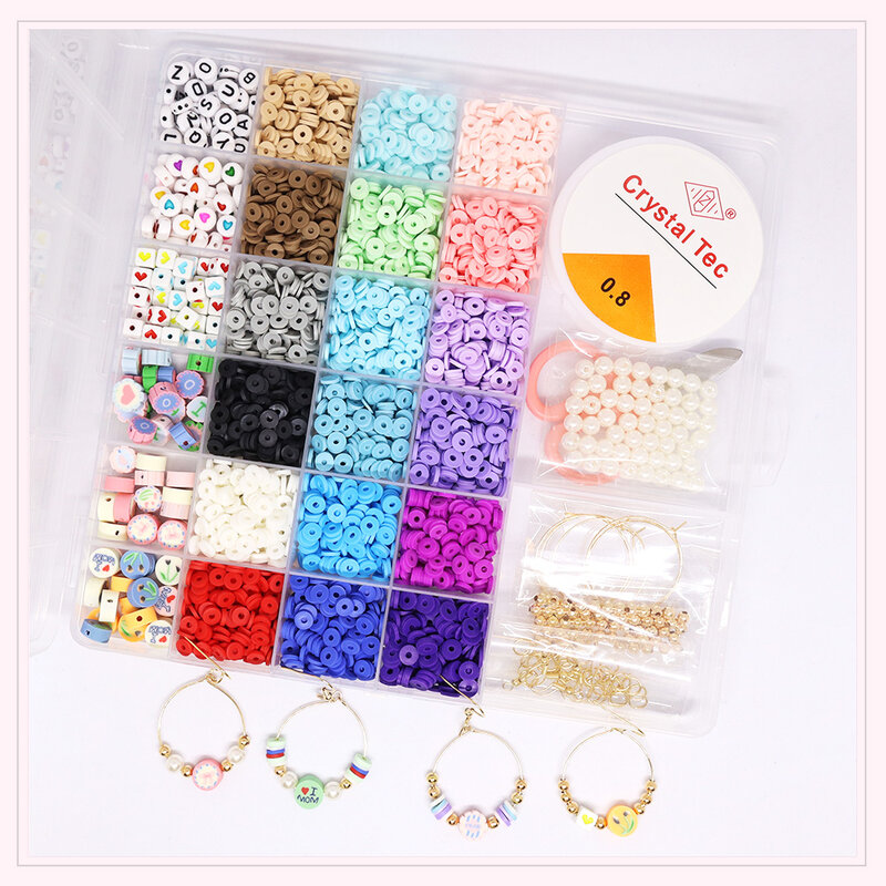 Polymer Clay Beads Set 6MM Rainbow Color Flat Chip Beads For Boho Unique Bracelet Necklce Making Letter Beads Accessorie Kit DIY
