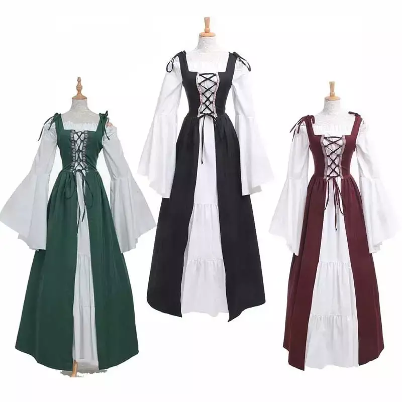 فستان نسائي كلاسيكي من العصور الوسطى تنكري ، كم طويل ، فيكتوري ، عصر النهضة ، قوطي ، زي هالوين