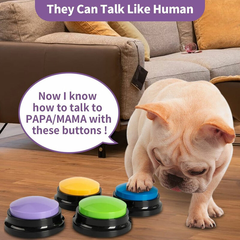 Botón de comunicación para perros, zumbador de entrenamiento para mascotas, grabable por voz, juguete interactivo claro, 4 unidades