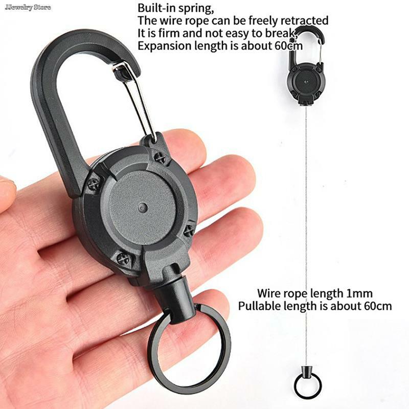 1pc Anti-theft Metal Easy-to-pull Buckle Rope Elastic Keychain Retractable Key Ring Anti Lost Ski Pass ID Card