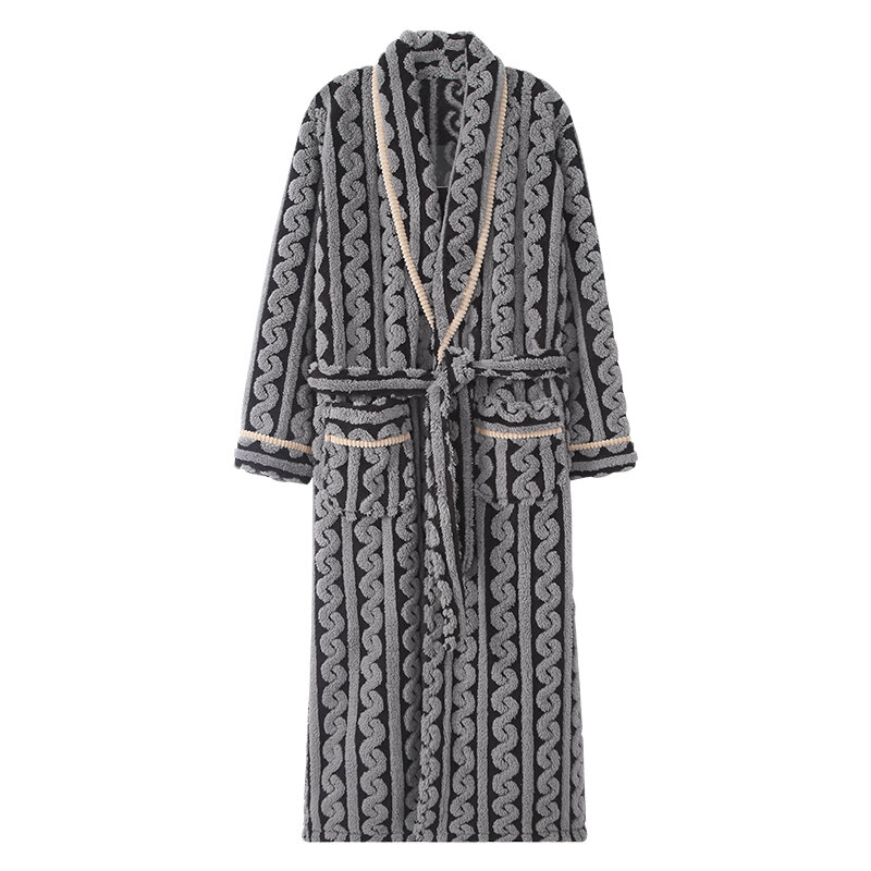 Bata de dormir de franela gruesa para hombre, Kimono de manga larga, albornoz cálido para el hogar, ropa de invierno