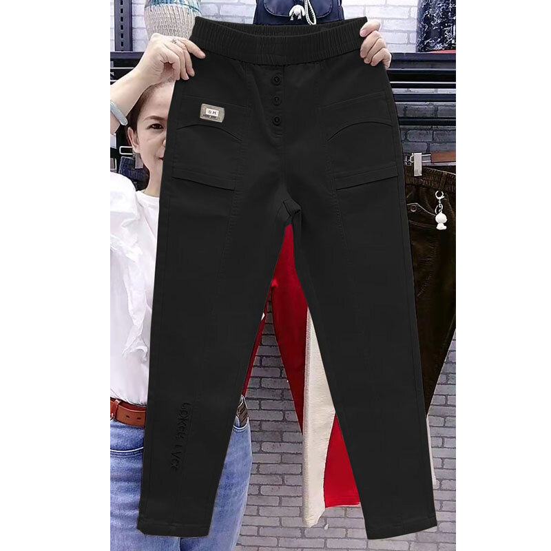 Modna prostota elastyczny, wysoki talia jeansowe spodnie haremowe odzież damska wiosna lato casualowe jednokolorowe spodnie