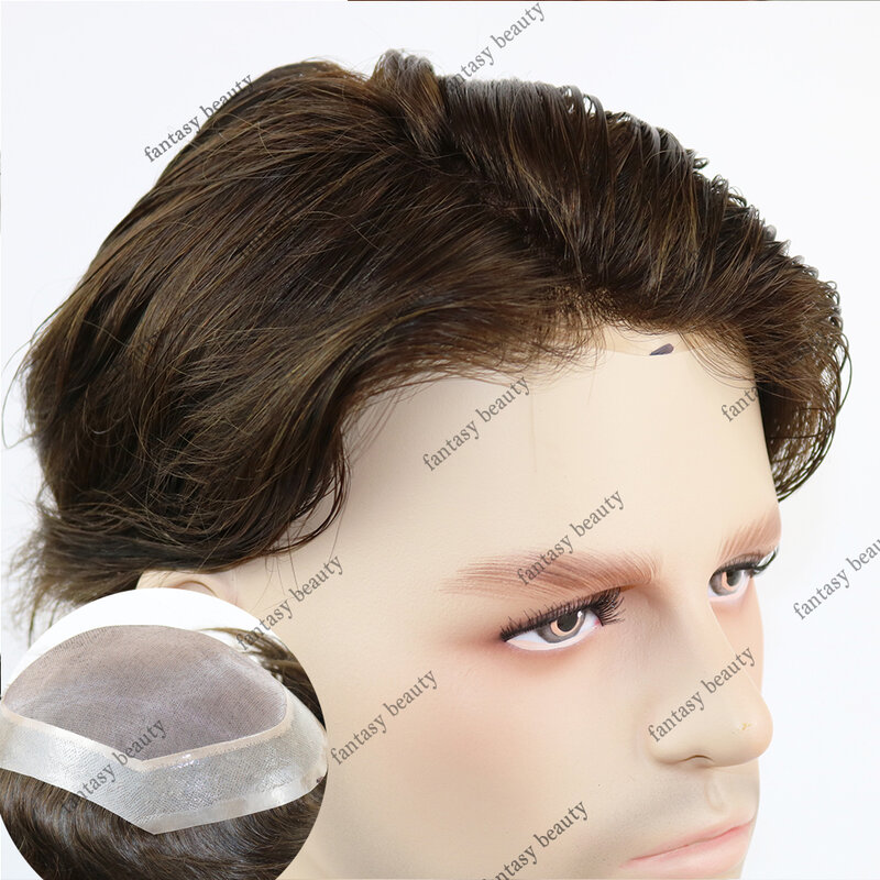 Tupé de cabello humano Natural Mono para hombres, prótesis de cabello masculino transpirable, piel Remy india, parche de cabello Pu para peluca
