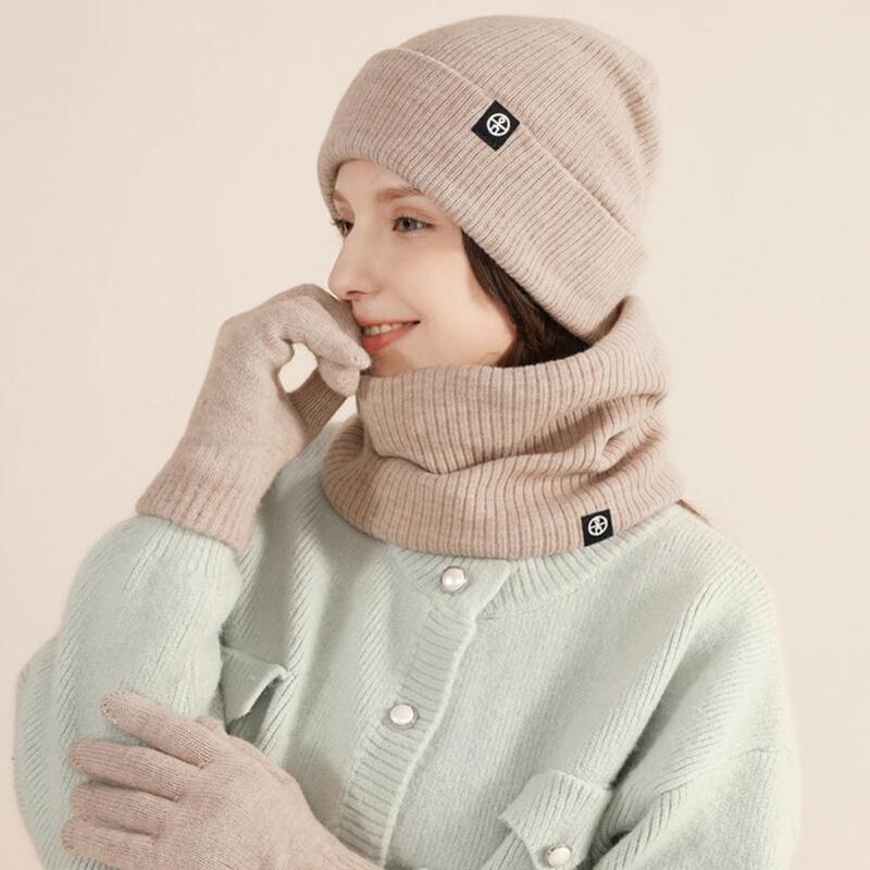 Sarung tangan topi, 1 Set topi musim dingin syal sarung tangan Unsiex tebal hangat leher kepala nyaman tahan angin luar ruangan bersepeda topi leher sarung tangan hangat