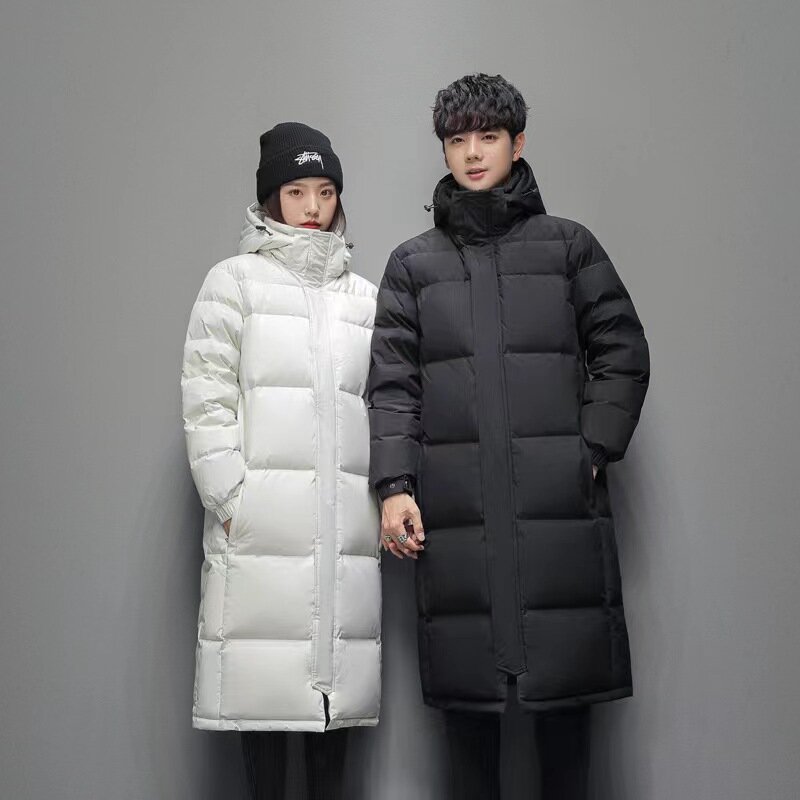 Thickened Knee-Length Down Coats for Men and Women White Duck Down Hooded Puffer Jacket Unisex Winter Warm Outerwear JK-968