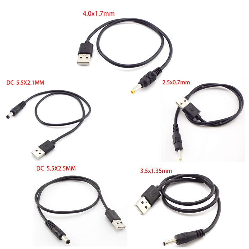 Rallonge mâle USB type A vers DC 5.5x2.5mm, 3.5mm, 4,0mm x 1,7mm, 5.5x2.1mm, 1m